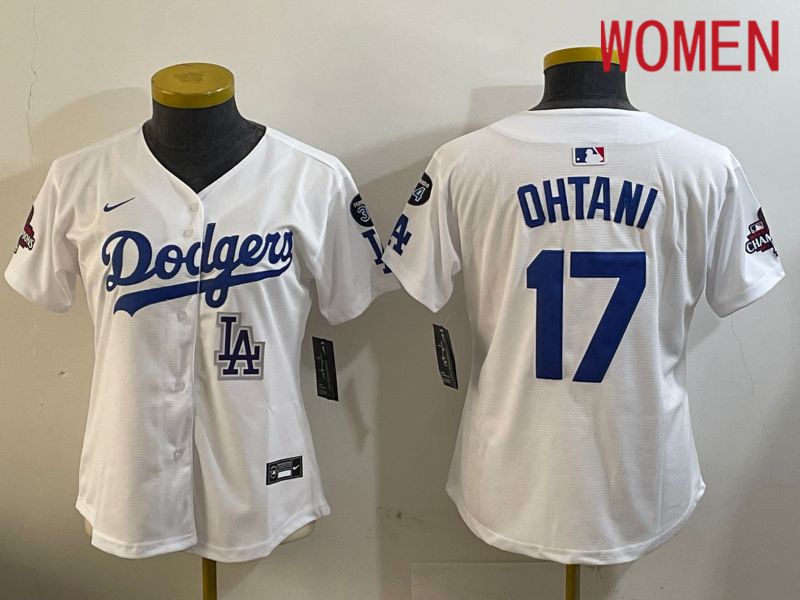 Women Los Angeles Dodgers 17 Ohtani White Game 2024 Nike MLB Jersey style 12099